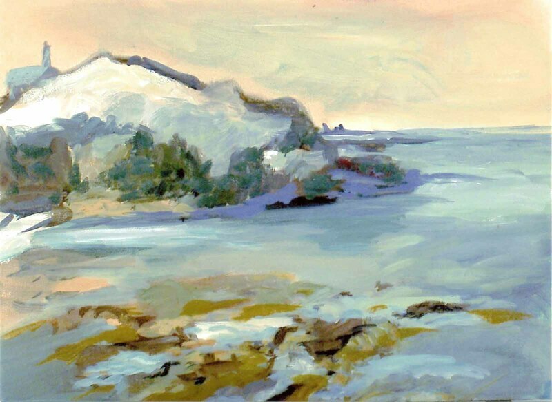 St. Joseph de la Rive (Charlevoix, sketch) by Rebecca Dufton, 16 x 12 inches, acrylic on canvas