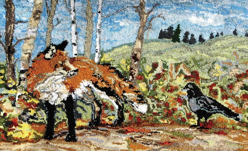 Hello Crow by Rebecc Dufton, 32 x 22 inches, Wool yarn on Rug Warp